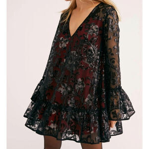 Free People Falling Flowers Black Sequin XS Mini Dress